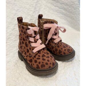 Toddler Leopard Print Boots With Pink Laces Cat & Jack Size 5C Faux Suede